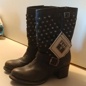 Frye Vera Studded Leather Disc Moto Boot